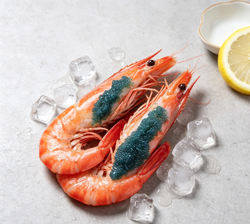 Royal Blue-Caviar Stuffed Prawns