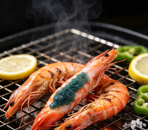 Royal Blue-Caviar Stuffed Prawns